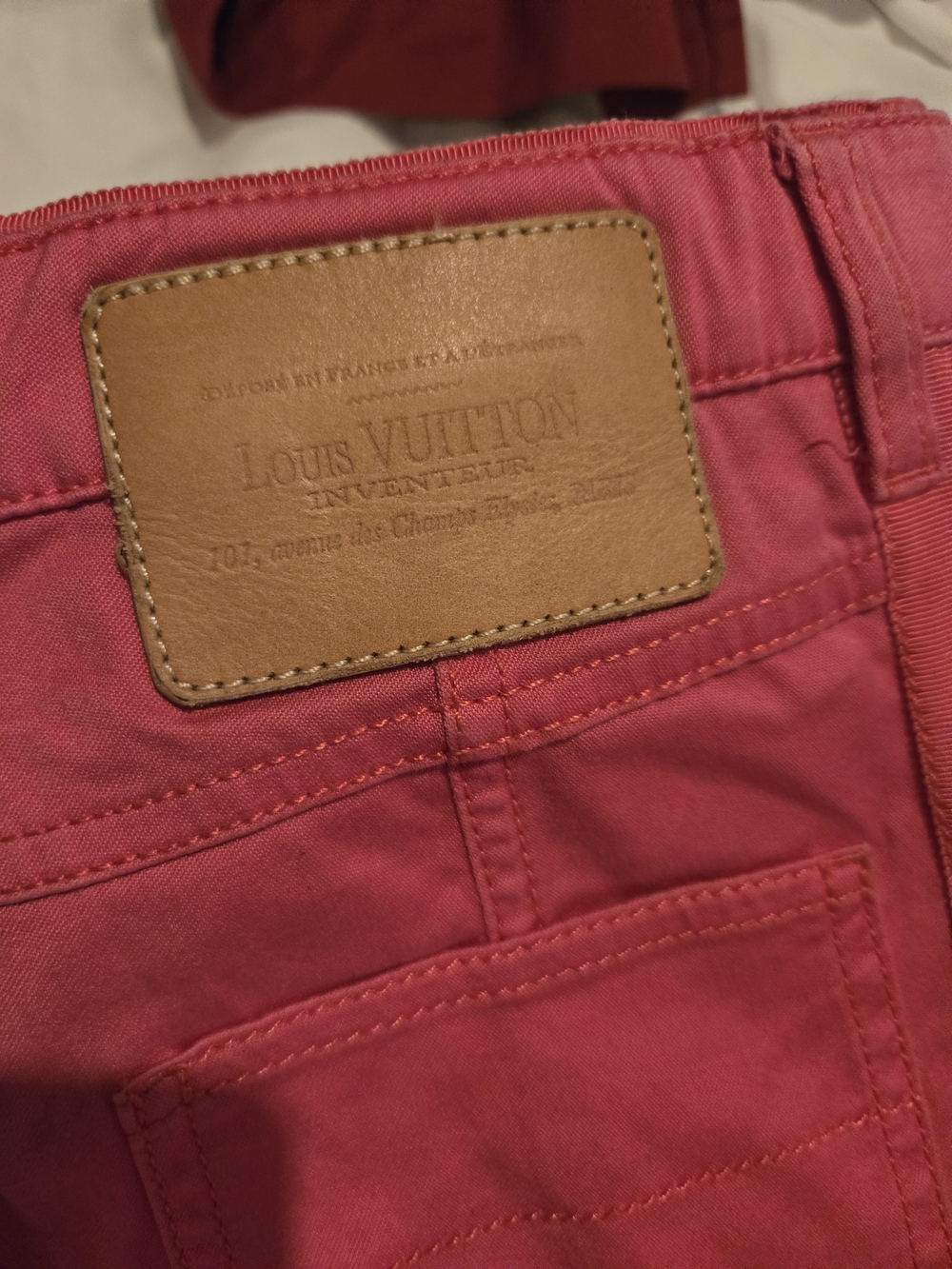 Louis Vuitton Pink Cotton Pants with Leather Patch